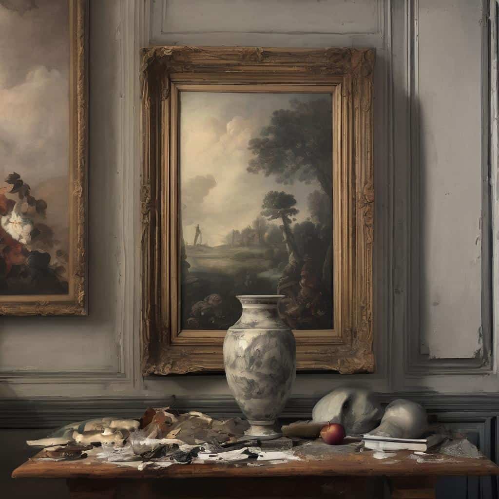 Αντικείμενο τέχνης και δημιουργίας με μοντέρνα και κλασικά στοιχεία σε πινακοθήκη.