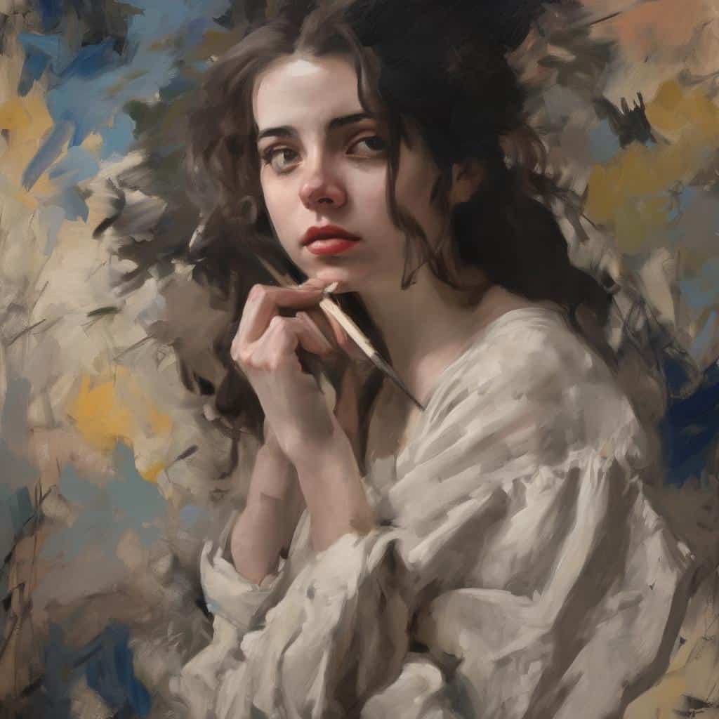 Φωτογραφία νεαρής γυναίκας με καλλιτεχνική πινελιά, αναδεικνύοντας την Τέχνη και τους Μεγάλους Δημιουργούς.