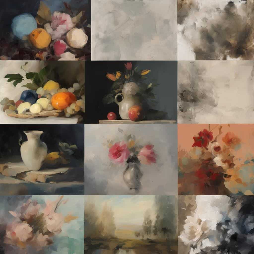 Αρχειακή ζωγραφική με στυλ still life και αυτοπροσωπογραφία, εμπνευσμένη από τους μεγάλους δημιουργούς της τέχνης.